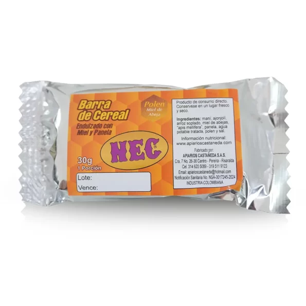 Barra de Cereal endulzado con miel y panela